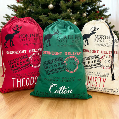 Picture of Personalized North Pole Gift Bags - Custom Santa Bag with Name - Custom Overnight Delivery Christmas Gift Bags