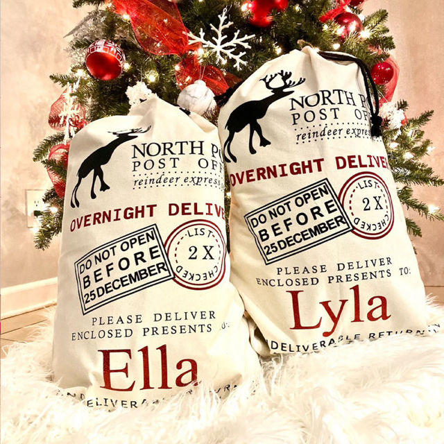 Picture of Personalized North Pole Gift Bags - Custom Santa Bag with Name - Custom Overnight Delivery Christmas Gift Bags