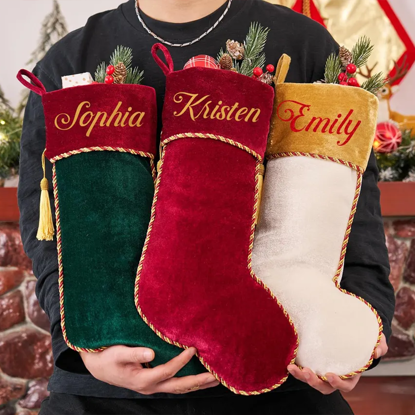 Picture of Custom Christmas Stockings - Personalized Family Christmas Stockings - Custom Christmas Stockings with Tassels, Holiday Christmas Stockings, Christmas Gifts