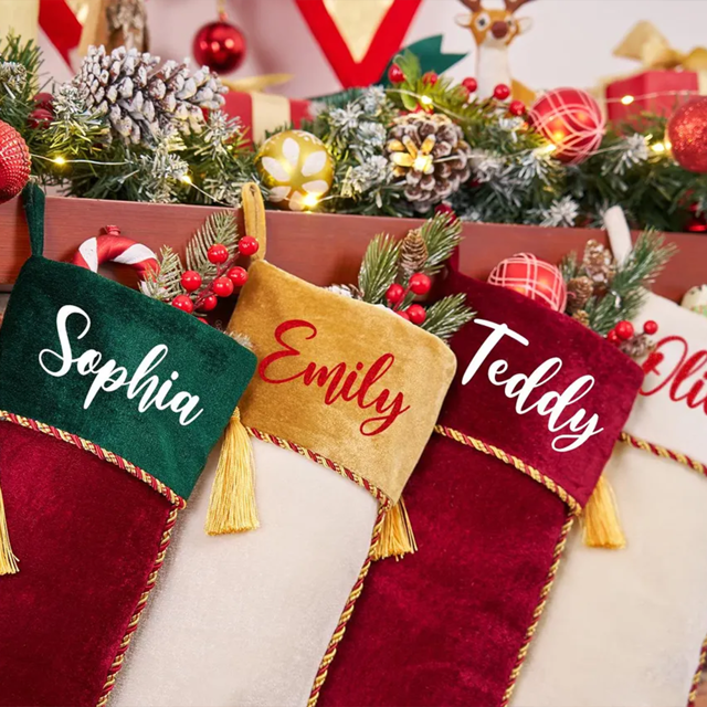 Picture of Custom Christmas Stockings - Personalized Family Christmas Stockings - Custom Christmas Stockings with Tassels, Holiday Christmas Stockings, Christmas Gifts