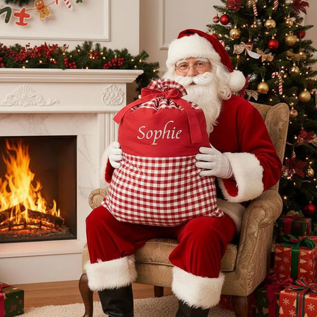 Picture of Custom Embroidered Santa Bag - Personalized Santa Gift Bag for Christmas with Name