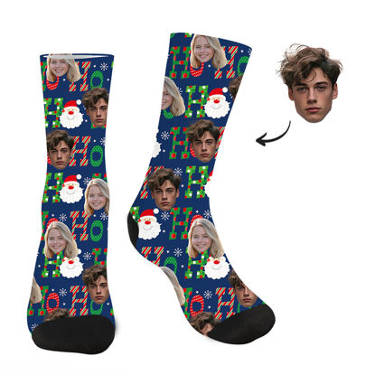 Picture of Custom Photo Face Socks - HoHo Christmas Pattern