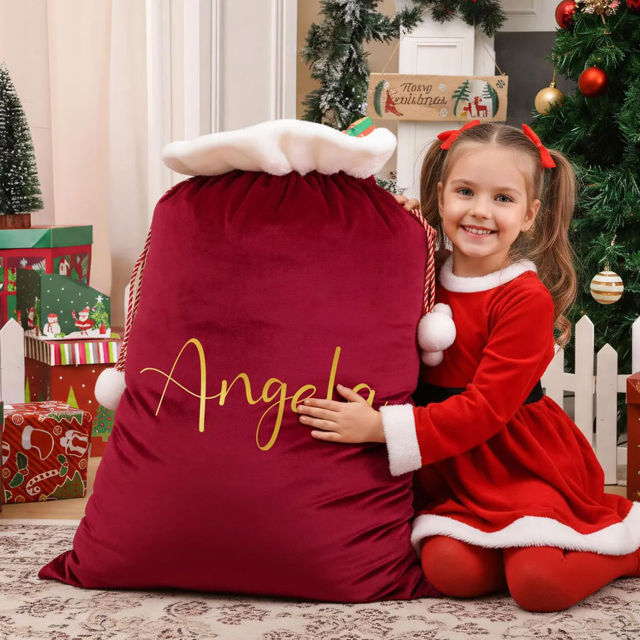 Picture of Custom Embroidered Velvet Santa Bag - Personalised Santa Gift Bag for Christmas with Name