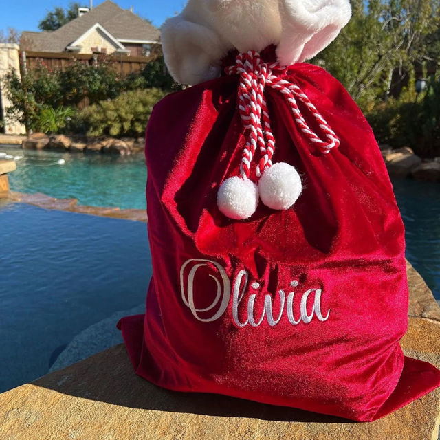 Picture of Custom Embroidered Velvet Santa Bag - Personalised Santa Gift Bag for Christmas with Name