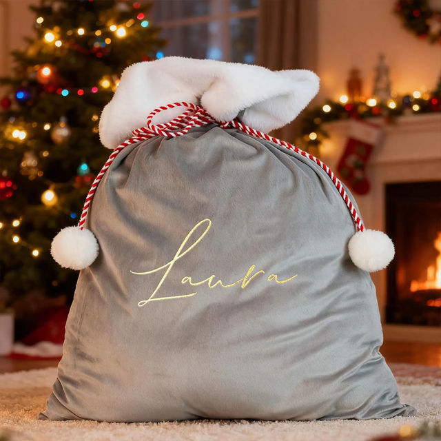 Picture of Custom Embroidered Velvet Santa Bag - Personalised Santa Gift Bag for Christmas with Name