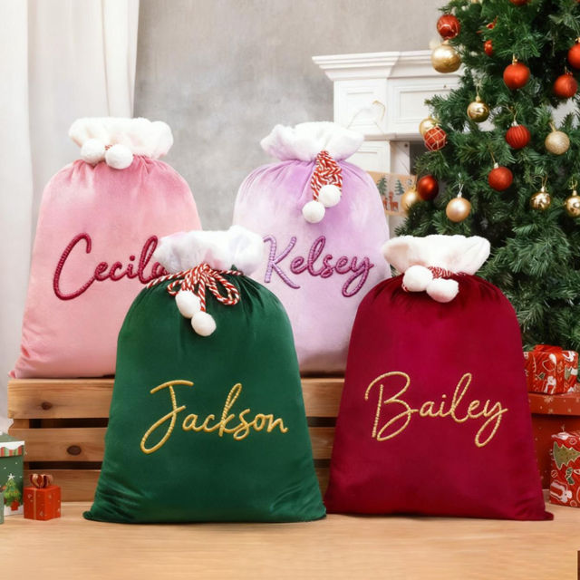 Picture of Custom Embroidered Velvet Santa Bag - Personalised Santa Gift Bag for Christmas with Name