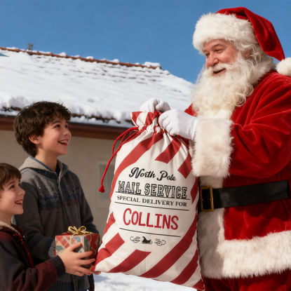 Picture of Custom Santa Sack with Name - Personalized North Pole Gift Bags - Custom Overnight Delivery Christmas Gift Bags