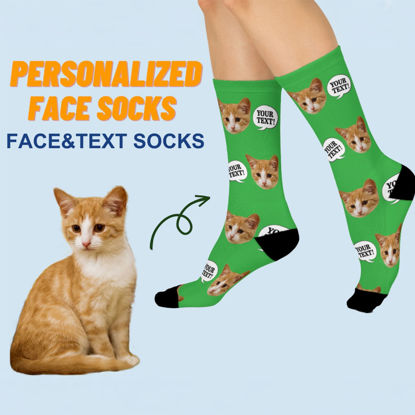 Picture of Custom Pet Photo Face Socks with Text - Gift for Pet Lovers