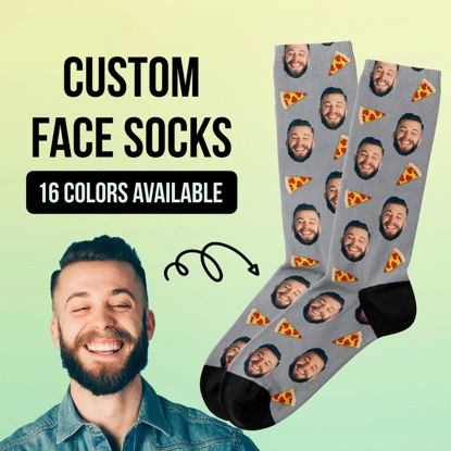 Picture of Custom Photo Face Socks with Pizza - Gift for Friends