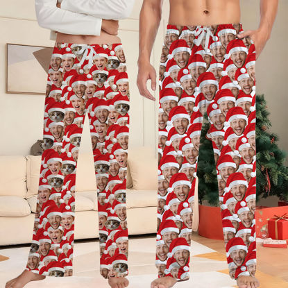 Picture of Family Custom Christmas Pajama Pants with Santa's Hat & Face - Pajama Bottoms - Christmas Gift for Family