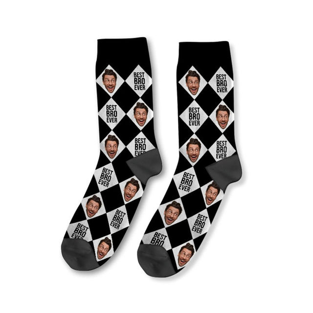 Picture of Custom Photo Face Socks with Text - Custom Plaid Socks - Gift for Couples and Family