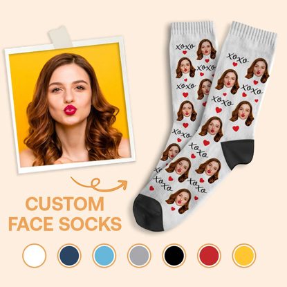 Picture of Custom Photo Face Socks - Custom XOXO Socks - Gift for Couples and Family
