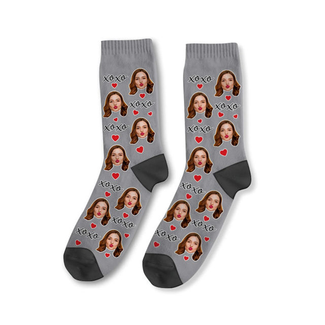 Picture of Custom Photo Face Socks - Custom XOXO Socks - Gift for Couples and Family