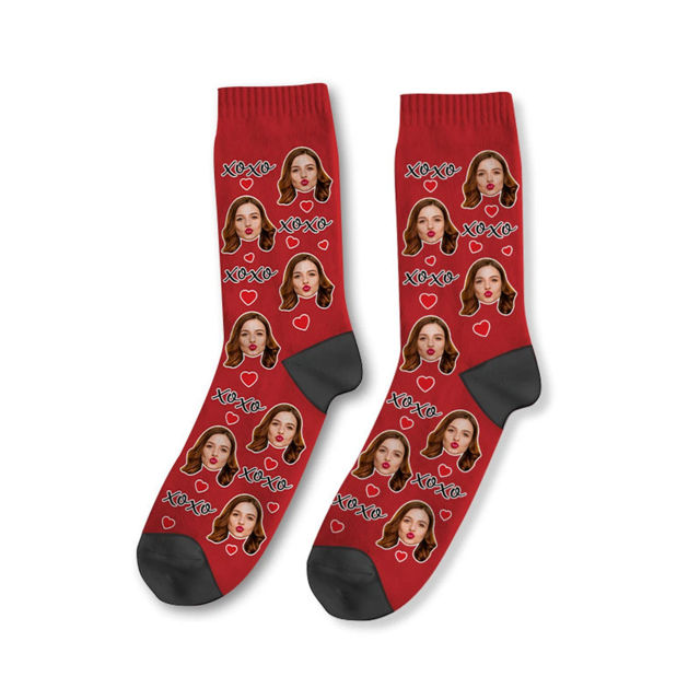 Picture of Custom Photo Face Socks - Custom XOXO Socks - Gift for Couples and Family