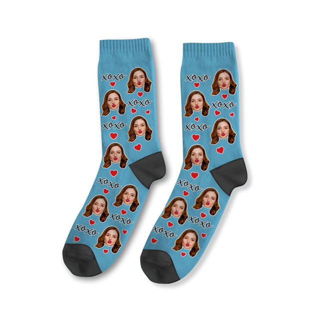 Picture of Custom Photo Face Socks - Custom XOXO Socks - Gift for Couples and Family