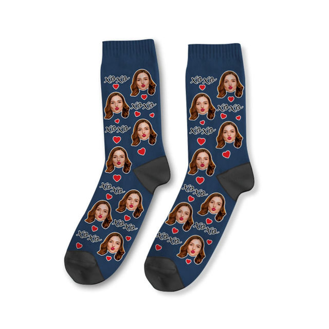 Picture of Custom Photo Face Socks - Custom XOXO Socks - Gift for Couples and Family