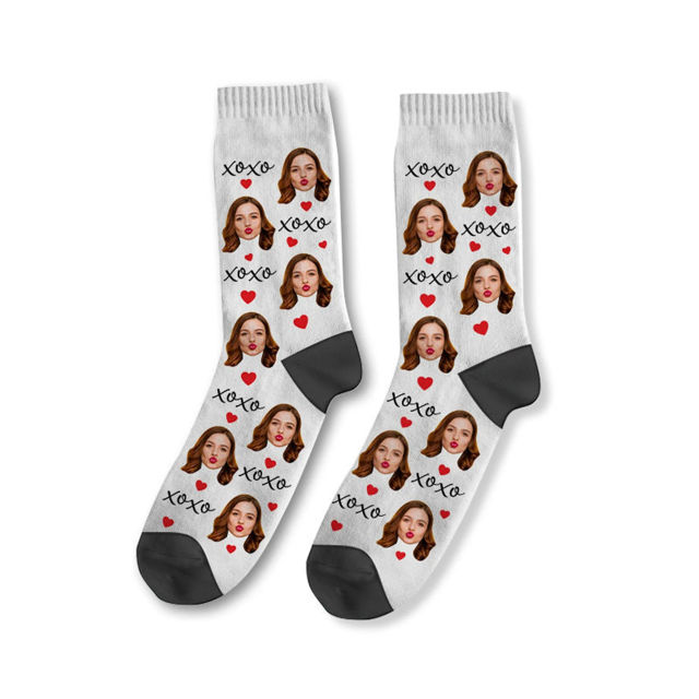 Picture of Custom Photo Face Socks - Custom XOXO Socks - Gift for Couples and Family