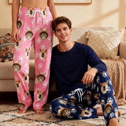 Picture of Custom Pajama Pants with Pet Faces - Personalized Pajama bottoms with Paws - Christmas Gift for Pet Person