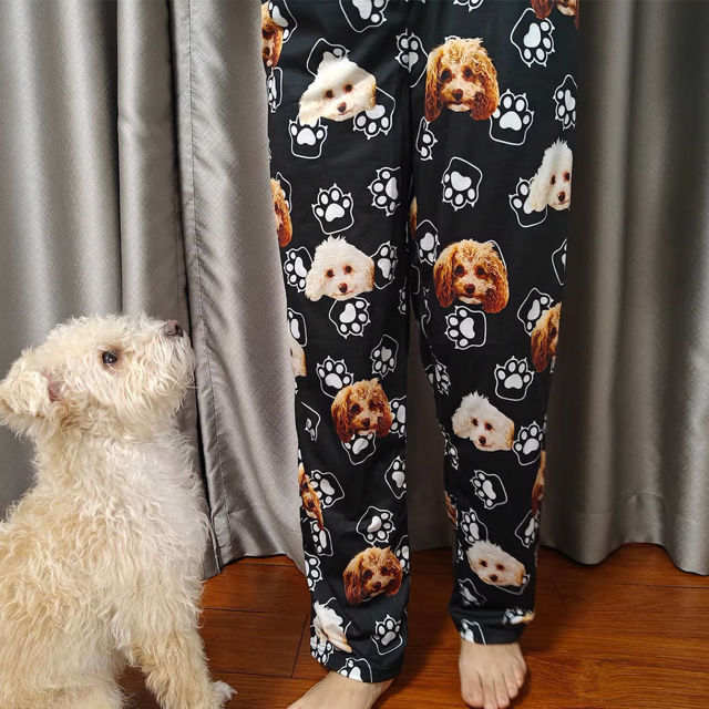 Picture of Custom Pajama Pants with Pet Faces - Personalized Pajama bottoms with Paws - Christmas Gift for Pet Person