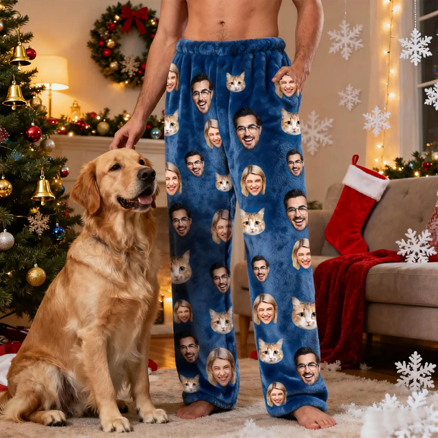 Picture of Custom Photo Flannel Pajama Pants - Personalized Dog or Cat Face Sleepwear Gift