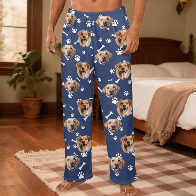 Picture of Custom Flannel Pajama Pants - Personalized Flannel Paw Bone Pajama Pants - Unisex Custom Pajama Pants