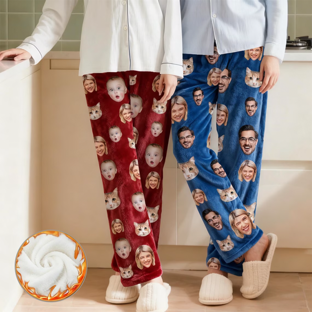 Picture of Custom Photo Flannel Pajama Pants - Personalized Dog or Cat Face Sleepwear Gift