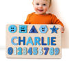 Picture of Personalized Wooden Puzzle Name Board - Graphics and Figures - Blue Series - Custom Toy Gift for Baby Boy