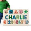 Picture of Personalized Wooden Puzzle Name Board - Graphics and Figures - Green and Blue Color - Custom Toy Gift for Baby Boy