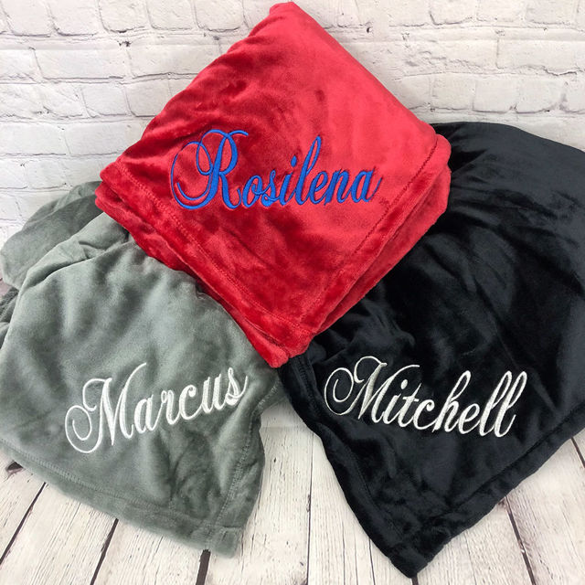 Picture of Personalized Embroidered Name Blankets - Custom Flannel Blanket  - Winter Gift for Family and Friends