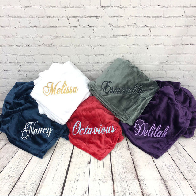 Picture of Personalized Embroidered Name Blankets - Custom Flannel Blanket  - Winter Gift for Family and Friends