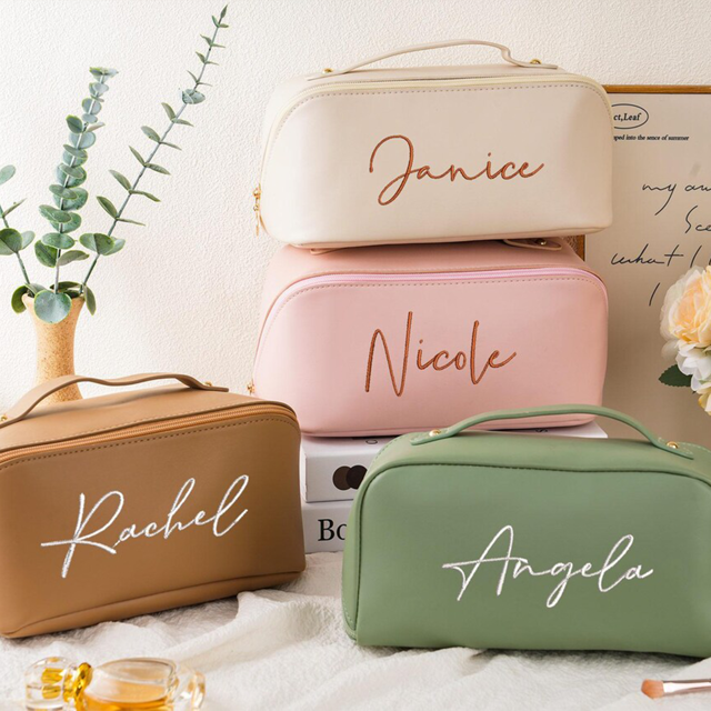 Picture of Custom Embroidered Cosmetic Bag with Name - Personalized Waterproof Travel Makeup Bag - Gift for Her