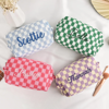 Picture of Custom Knitted Checkerboard Plaid Makeup Bag with Embroidered Name - Personalized Travel lettered Makeup Bag