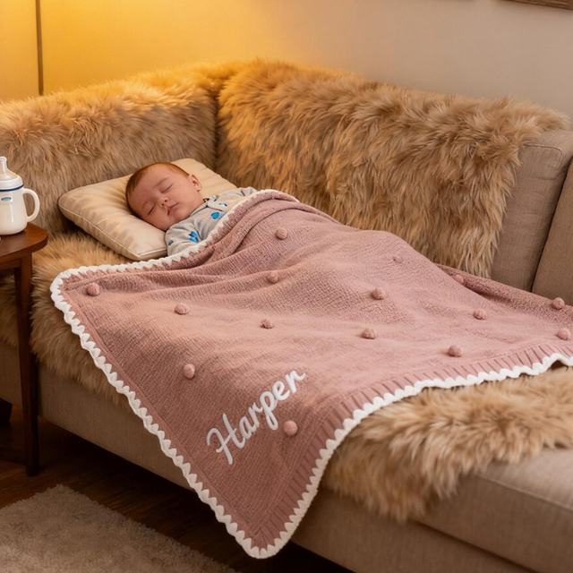 Picture of Custom embroidered baby blankets - Custom knitted bean blankets - Personalized nap blankets