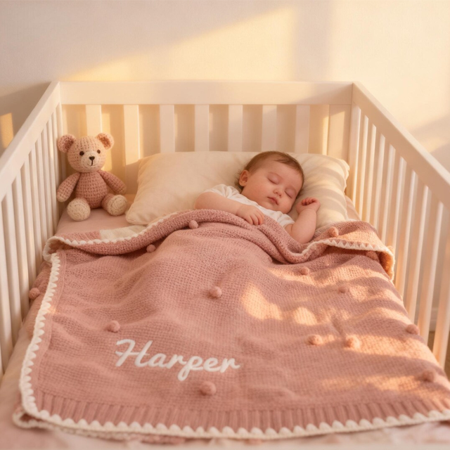 Picture of Custom embroidered baby blankets - Custom knitted bean blankets - Personalized nap blankets