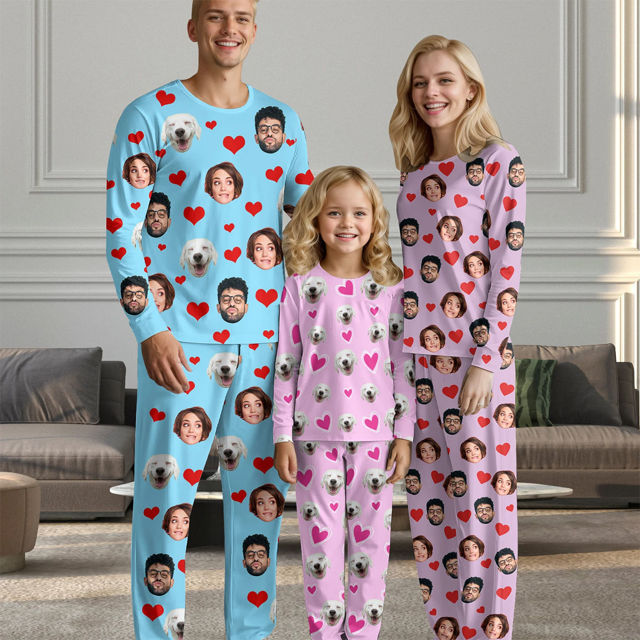 Picture of Custom Pajama Sets - Personalized Long Sleeves Pajama with Faces and Name