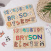 Picture of Personalized Wooden Puzzle Name Board with Cute Animals - Graphics and Figures - Rainbow Colors - Custom Toy Gift for Baby and Kids