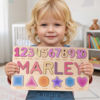 Picture of Personalised Wooden Puzzle Name Board - Graphics and Figures - Rainbow Colors - Custom Toy for Kids