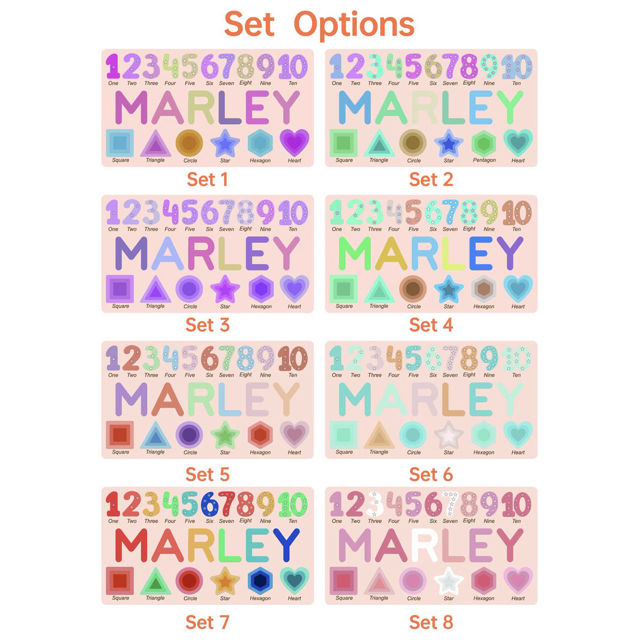 Picture of Personalised Wooden Puzzle Name Board - Graphics and Figures - Rainbow Colors - Custom Toy for Kids