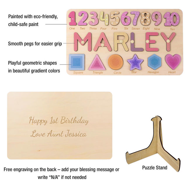 Picture of Personalised Wooden Puzzle Name Board - Graphics and Figures - Rainbow Colors - Custom Toy for Kids