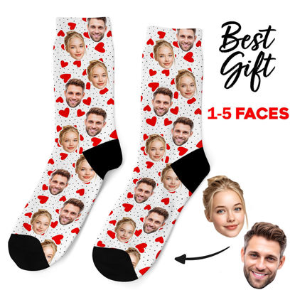 Picture of Custom Face Socks for Valentine's Day - Covered with Red Hearts Socks