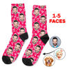Picture of Custom Face Socks for Valentine's Day - Covered with Red Hearts Socks