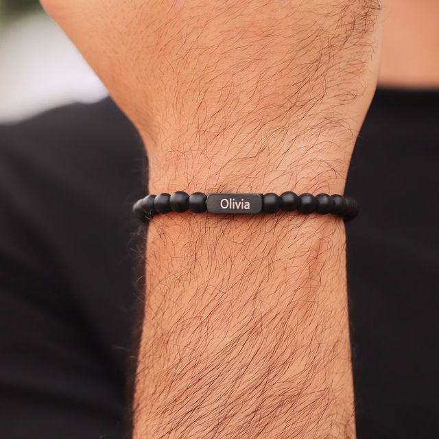 Picture of Personalized beads Bracelets with Name - Valentine's Day Gift for Him - Custom Black Agate beads Bracelet