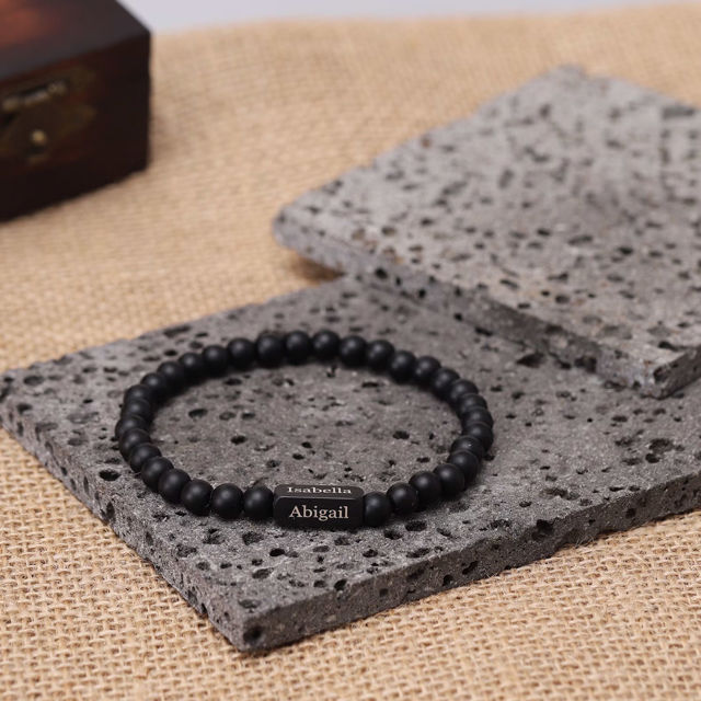 Picture of Personalized beads Bracelets with Name - Valentine's Day Gift for Him - Custom Black Agate beads Bracelet