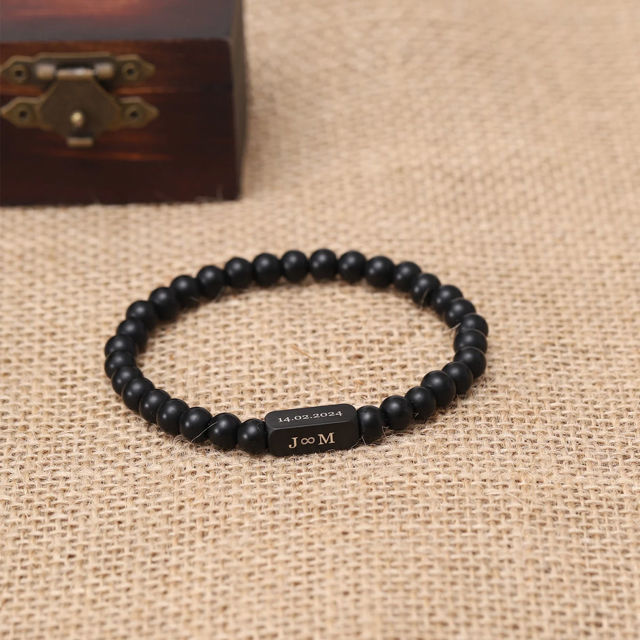 Picture of Personalized beads Bracelets with Name - Valentine's Day Gift for Him - Custom Black Agate beads Bracelet
