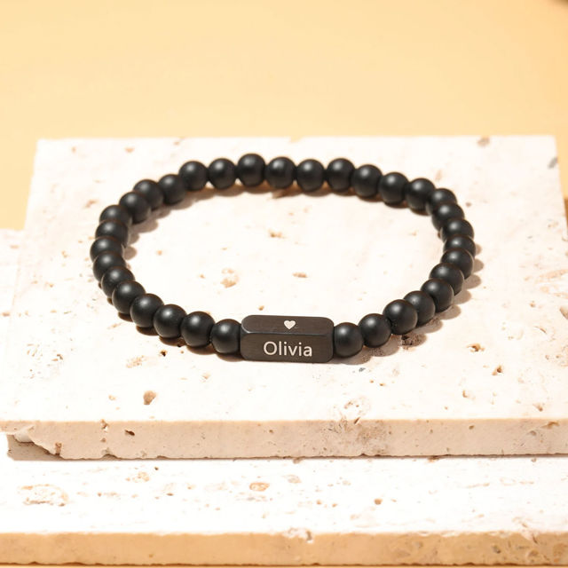 Picture of Personalized beads Bracelets with Name - Valentine's Day Gift for Him - Custom Black Agate beads Bracelet