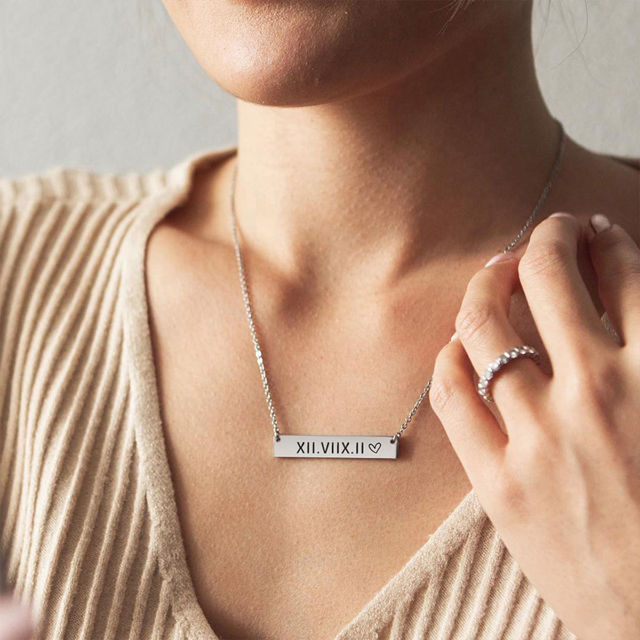 Picture of Custom Engraved Bar Necklace - Personalised Stainless Steel Necklace with Text - Gift for Her