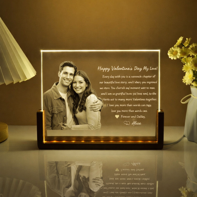 Picture of Custom Crystal Night Light: Personalized Crystal Photo Frame With A Warm Color Light Base
