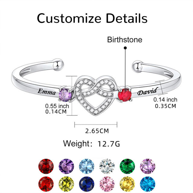 Picture of Custom Copper Bracelet with Birthstones and Names - Custom Engraved Cuff Bracelet - Valentine's Day Gift Her