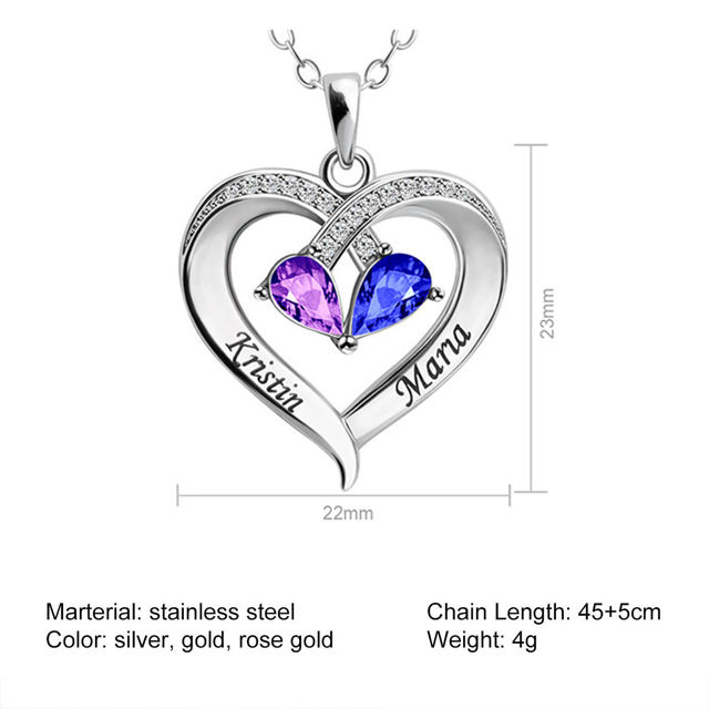 Picture of Custom Heart Shaped Necklace with Birthstones - Personalized Valentine's Day Necklace with Names - Gift for Her