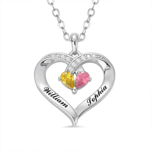 Picture of Custom Heart Shaped Necklace with Birthstones - Personalized Valentine's Day Necklace with Names - Gift for Her
